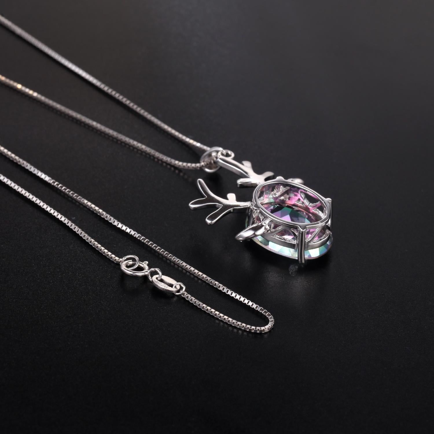Elk Colorful Crystal Pendant Necklace Earrings 925 Sterling Silver Collarbone Chain Christmas Gift