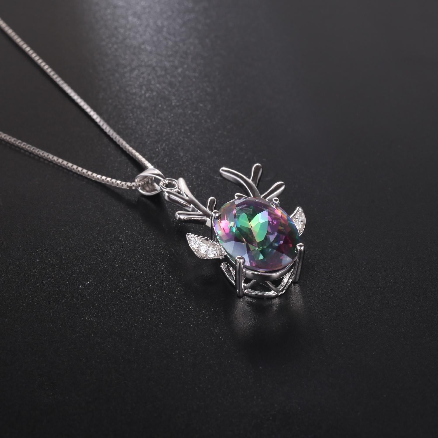 Elk Colorful Crystal Pendant Necklace Earrings 925 Sterling Silver Collarbone Chain Christmas Gift