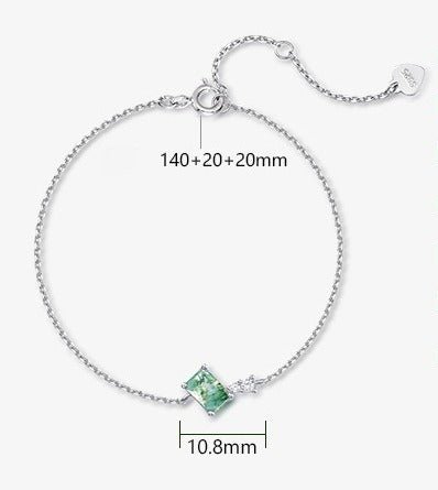 Emerald Cut Green Moss Agate Bracelet | 925 Sterling Silver | Quadrilateral Gemstone