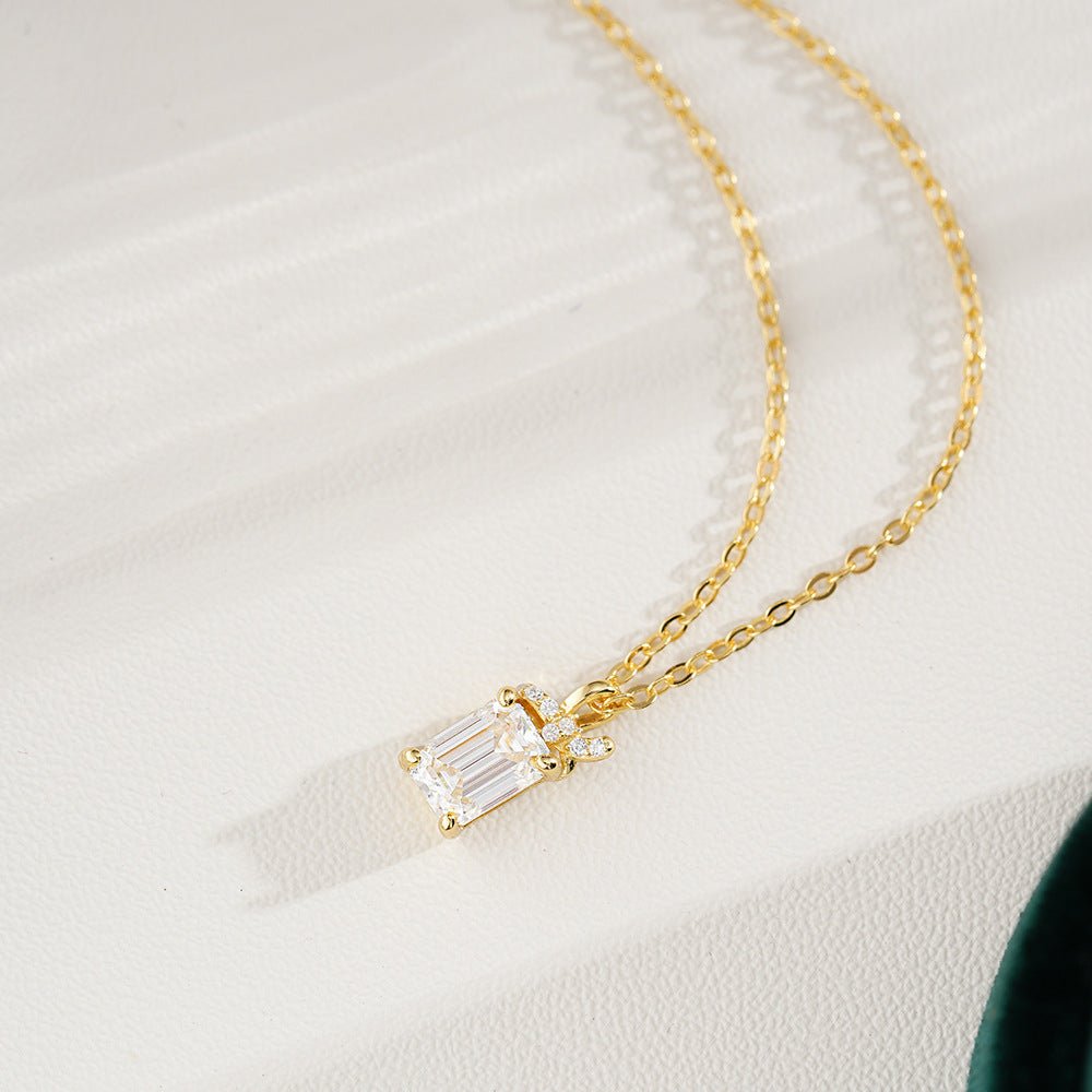 Emerald Cut Moissanite Necklace Minimalist 925 Silver Bridal Jewelry for Wedding & Bridesmaid Gift
