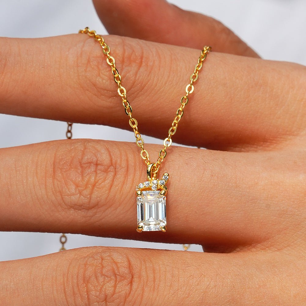 Emerald Cut Moissanite Necklace Minimalist 925 Silver Bridal Jewelry for Wedding & Bridesmaid Gift