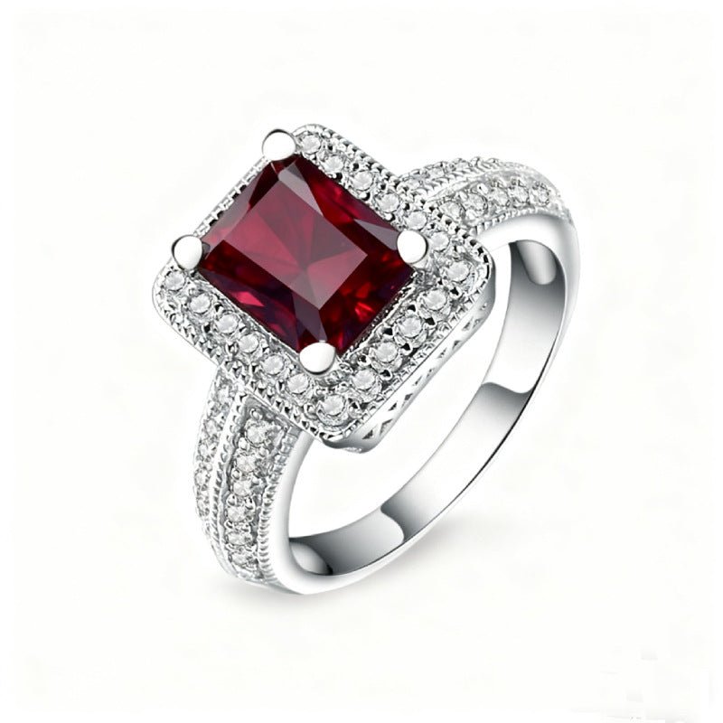 Emerald Cut Topaz Amethyst Garnet Chalcedony Ring with Halo, 925 Silver Jewelry Gift