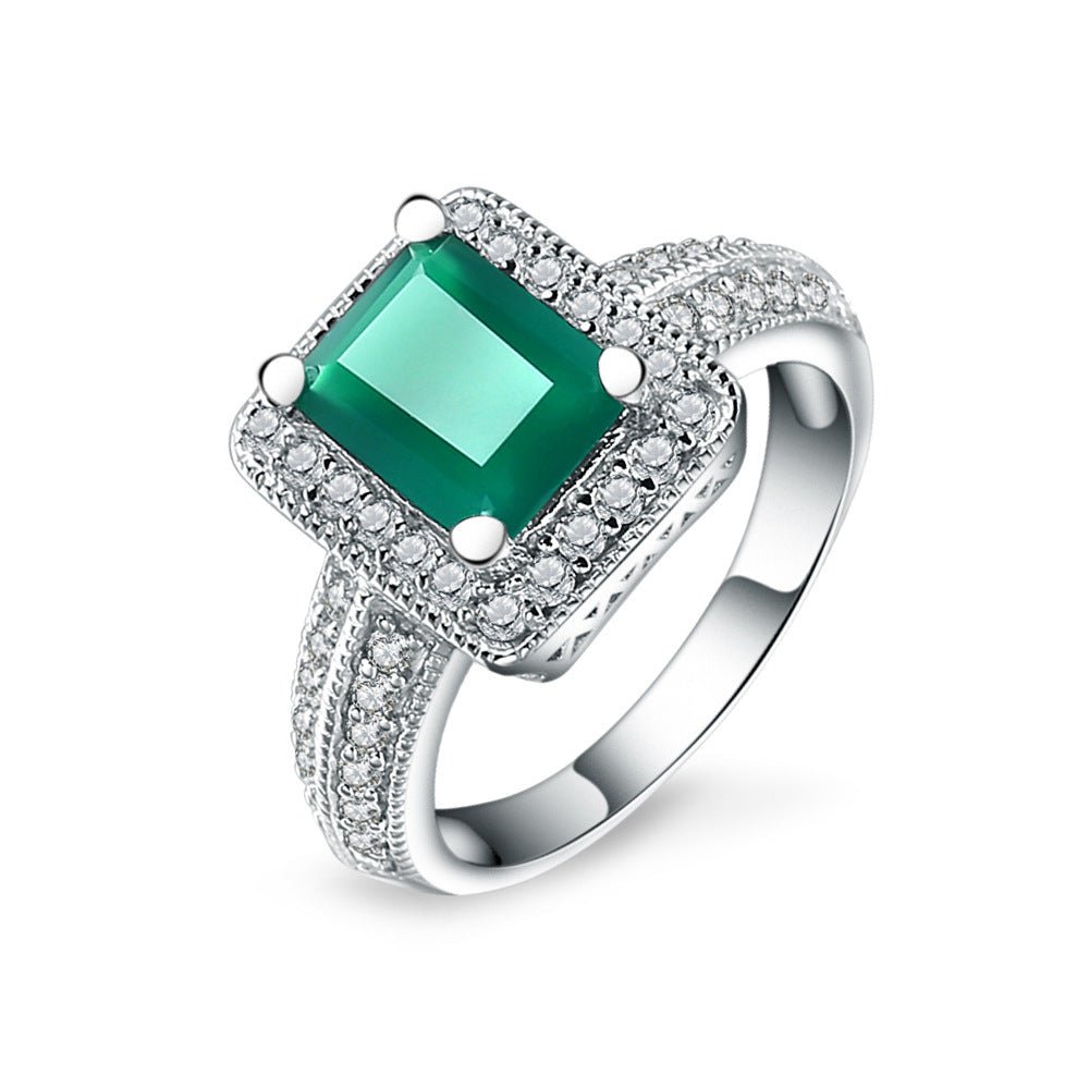 Emerald Cut Topaz Amethyst Garnet Chalcedony Ring with Halo, 925 Silver Jewelry Gift