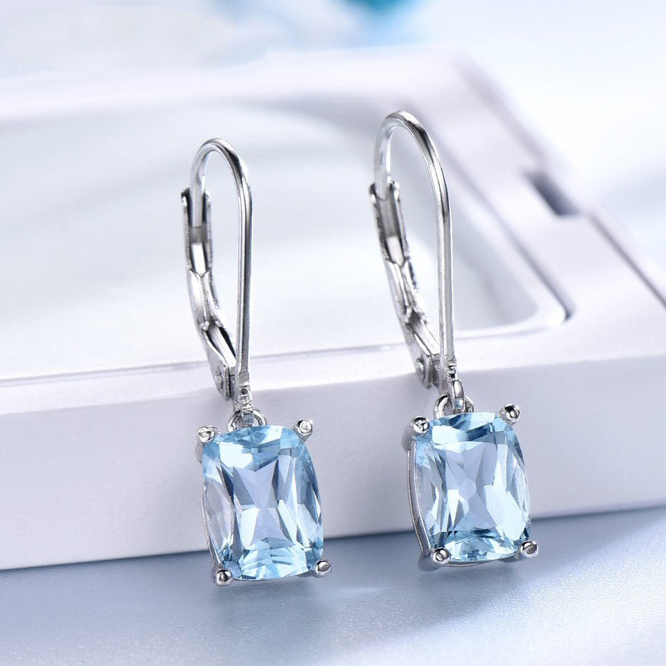 Emerald Cut Topaz Dangle Earrings in 925 Sterling Silver