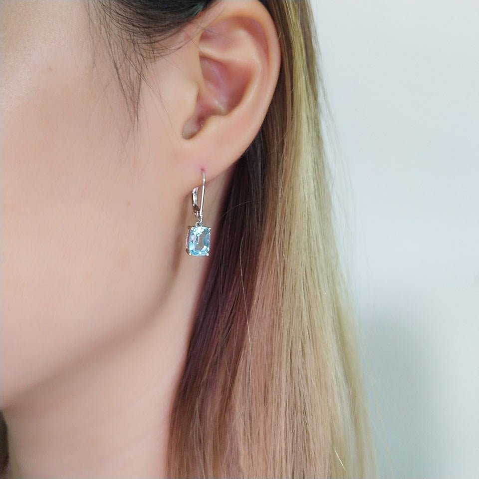 Emerald Cut Topaz Dangle Earrings in 925 Sterling Silver