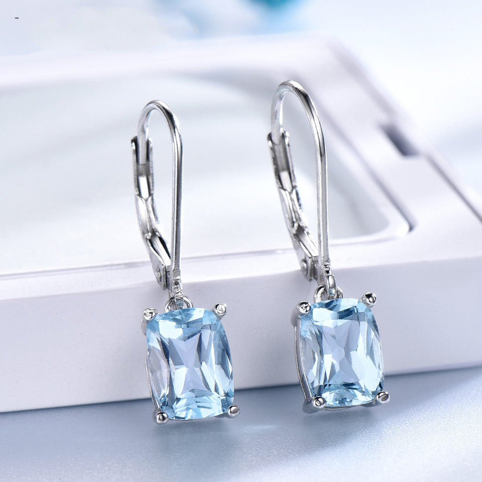 Emerald Cut Topaz Dangle Earrings in 925 Sterling Silver