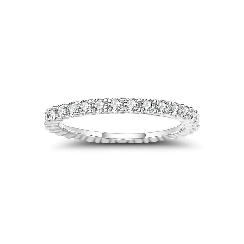 Eternity Moissanite Ring 925 Sterling Silver Platinum Plated Stacked Engagement Ring