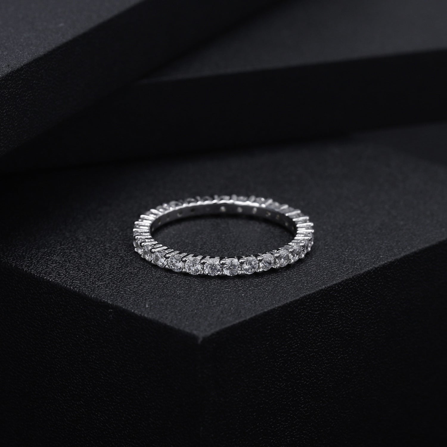 Eternity Moissanite Ring 925 Sterling Silver Platinum Plated Stacked Engagement Ring