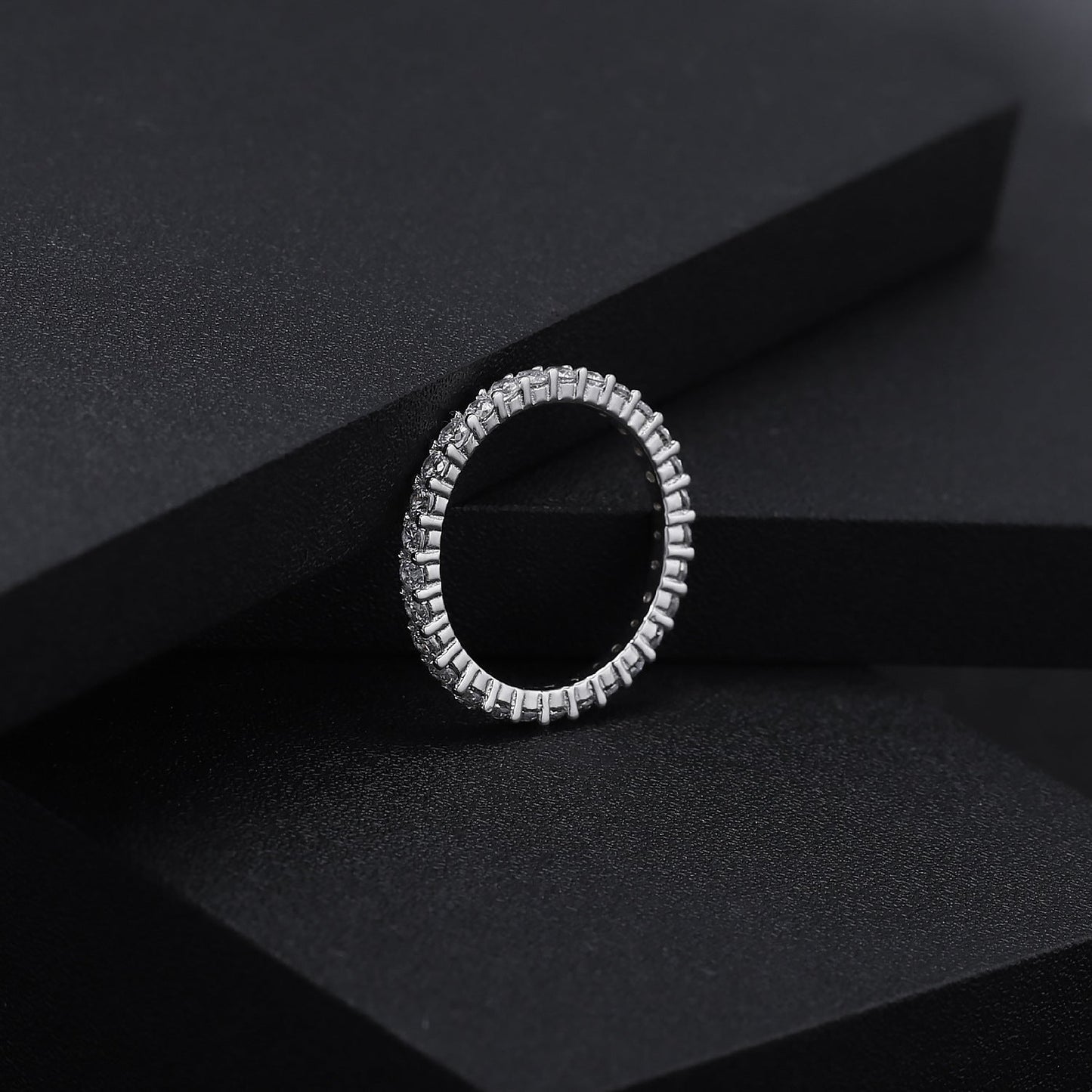 Eternity Moissanite Ring 925 Sterling Silver Platinum Plated Stacked Engagement Ring