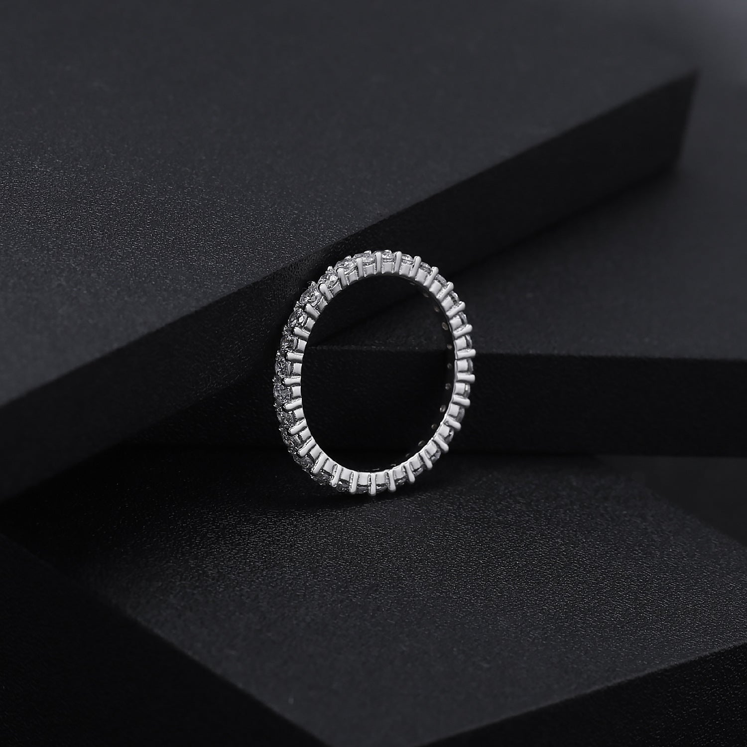 Eternity Moissanite Ring 925 Sterling Silver Platinum Plated Stacked Engagement Ring