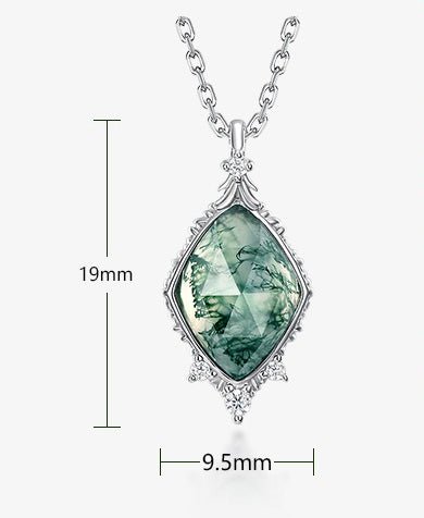 Ethereal Green Moss Agate Pendant on a Dainty Clavicle Chain - Minimalist Jewelry