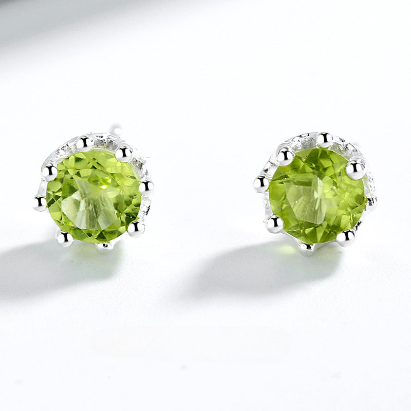 Natural Peridot Earrings 925 Sterling Silver Crystal Crown August Birthstone Christmas Gift for Her
