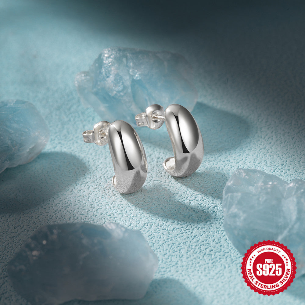 Chunky C-Shaped Huggie Hoop Earrings in 925 Sterling Silver | Hypoallergenic Minimalist