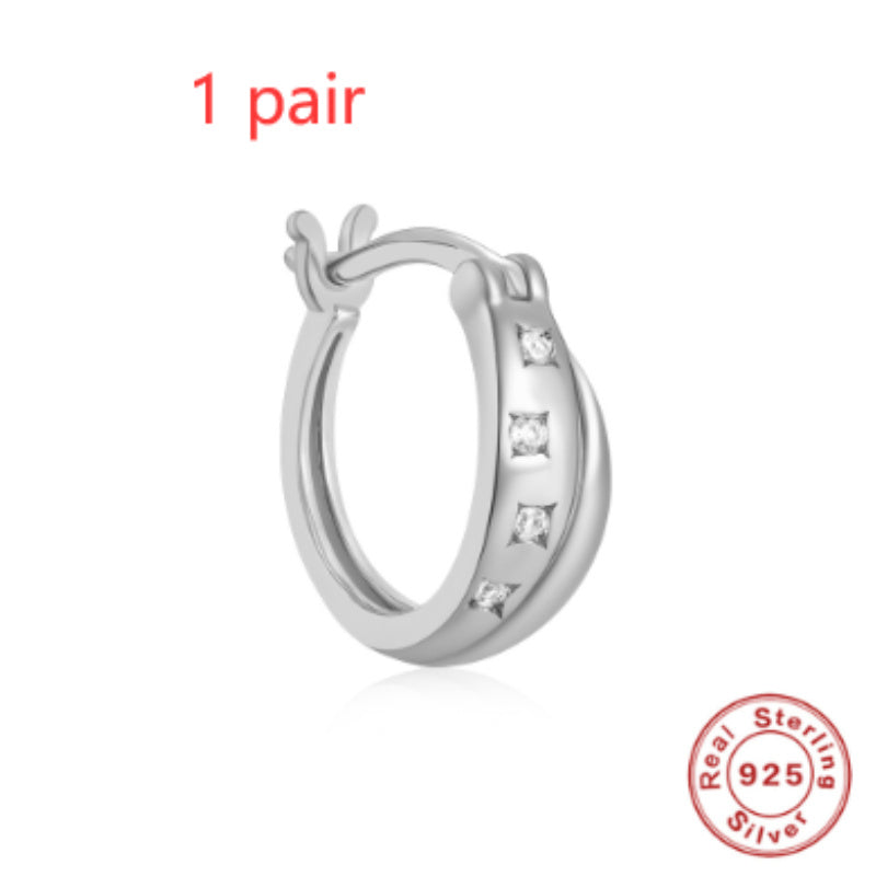 925 Sterling Silver Diamond Five-pointed Star Huggies Hoop Earring