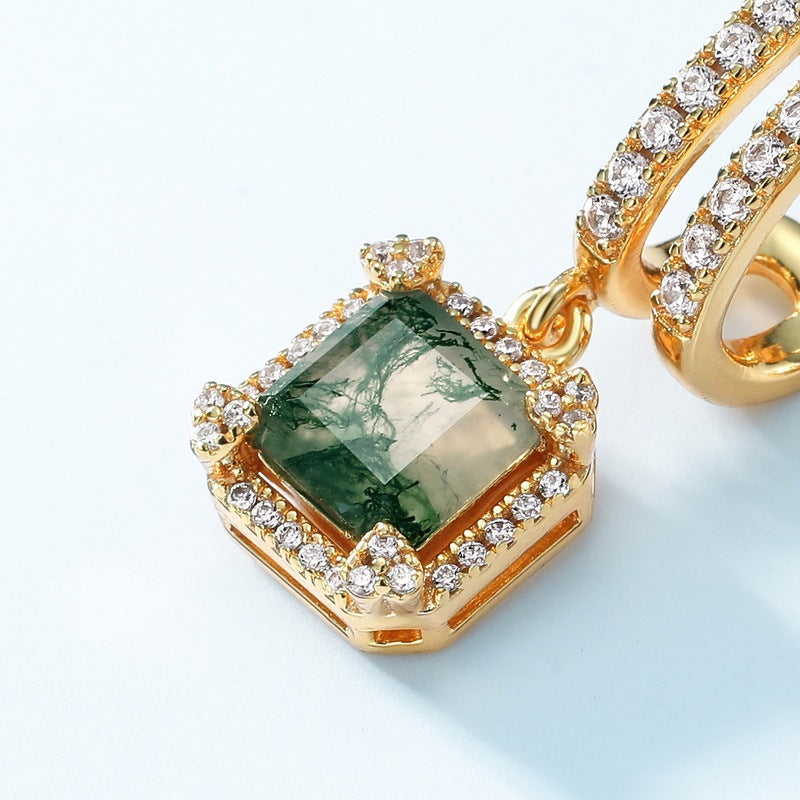 Green Moss Agate Huggies Earrings 925 Silver