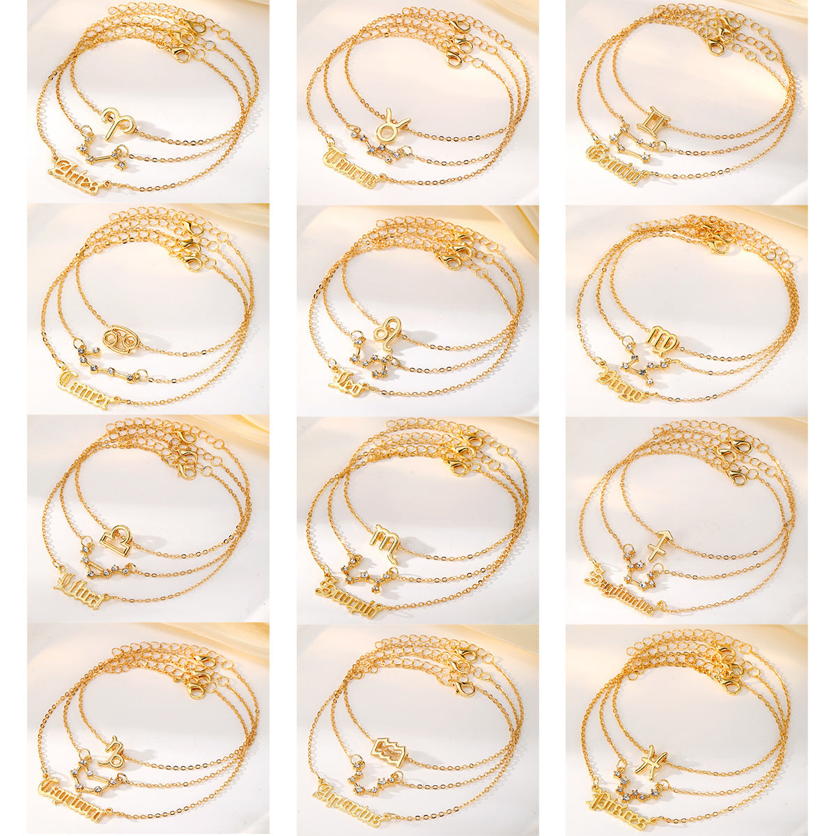 12 Constellation Alloy Anklet Women's Multi-layer Twelve Stars Gold