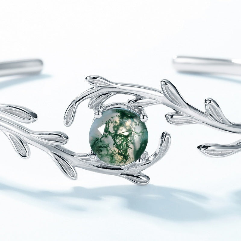 925 Sterling Silver Green Moss Agate Bracelet Gift for Her