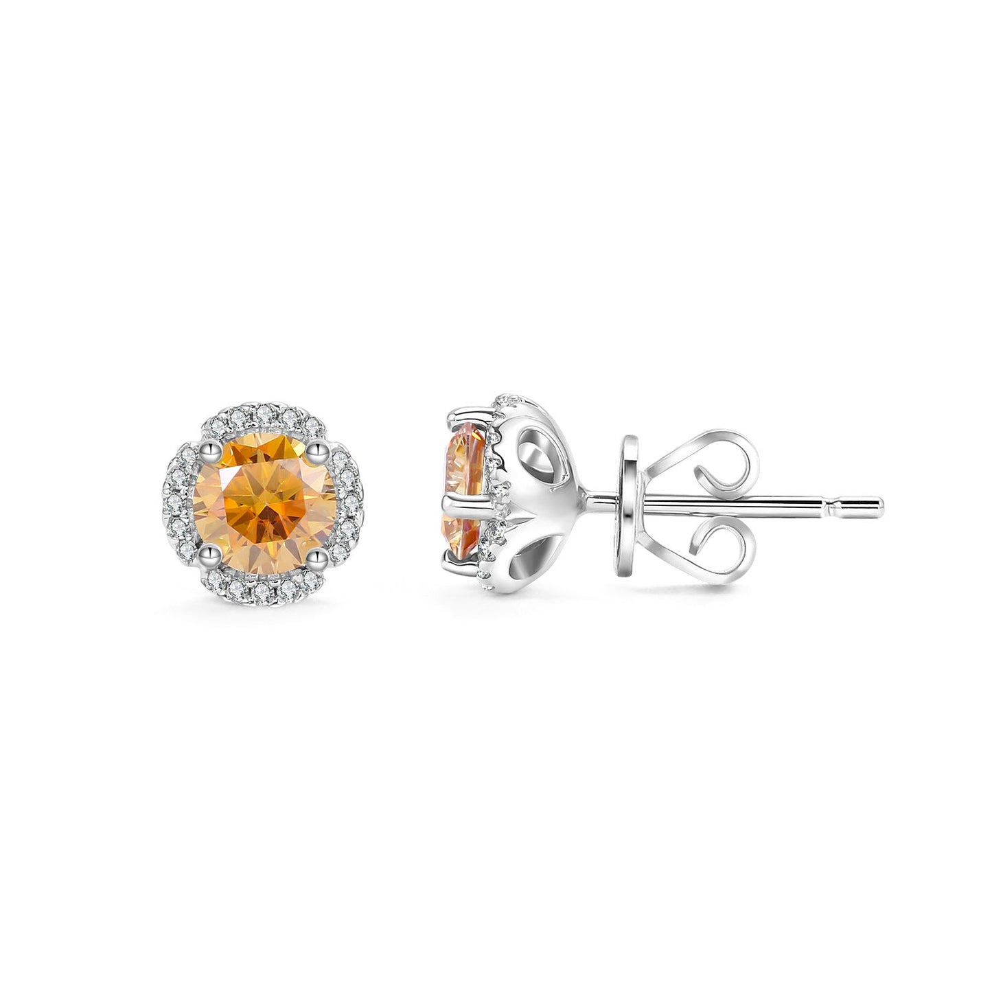 Flower 0.5ct Colorful Round Moissanite Stud Earrings 925 Sterling Silver Gold Plated