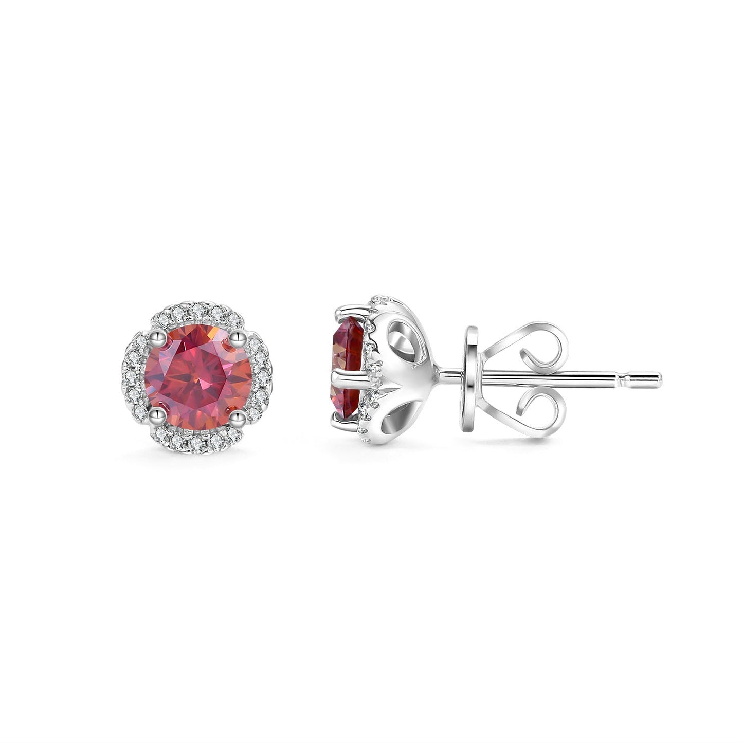 Flower 0.5ct Colorful Round Moissanite Stud Earrings 925 Sterling Silver Gold Plated