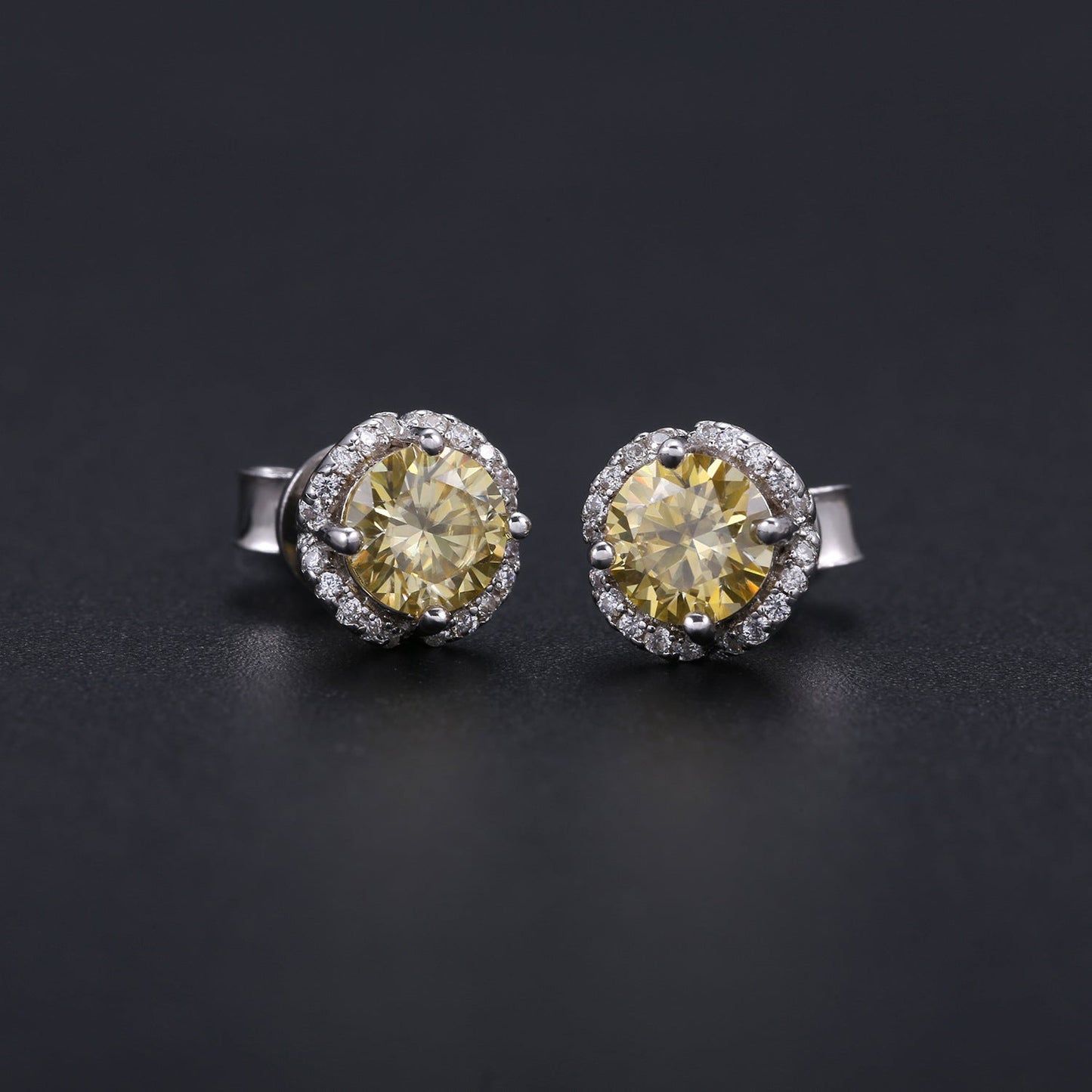 Flower 0.5ct Colorful Round Moissanite Stud Earrings 925 Sterling Silver Gold Plated