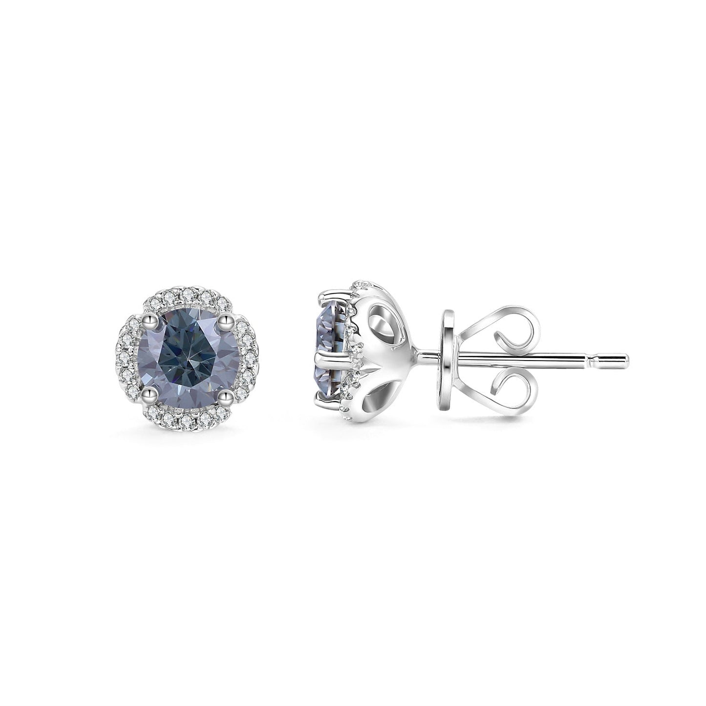 Flower 0.5ct Colorful Round Moissanite Stud Earrings 925 Sterling Silver Gold Plated