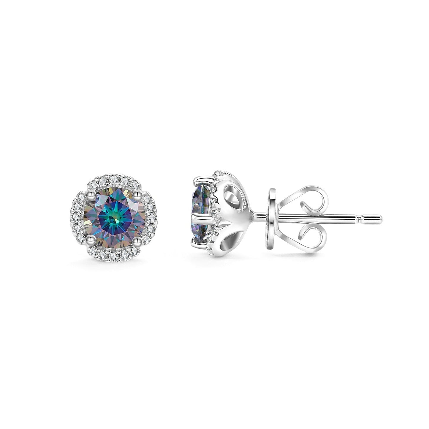 Flower 0.5ct Colorful Round Moissanite Stud Earrings 925 Sterling Silver Gold Plated