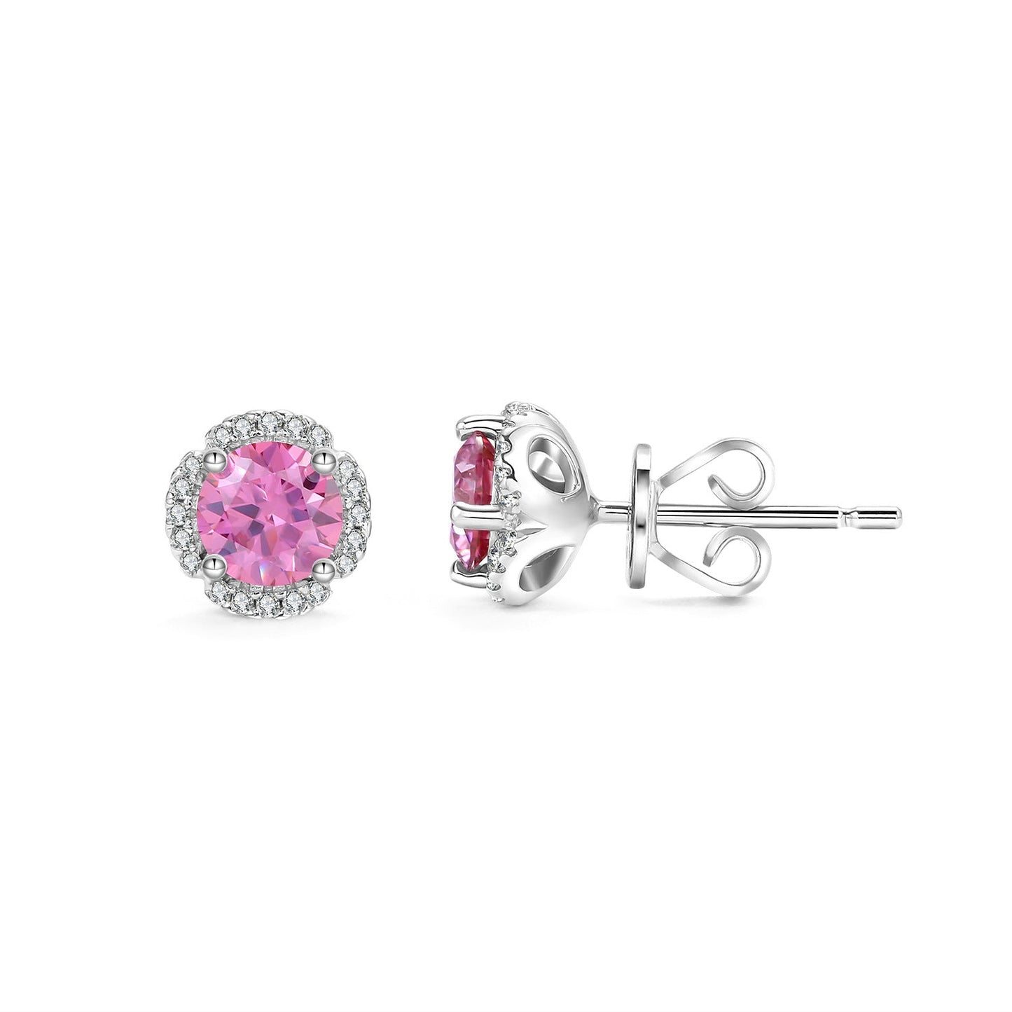 Flower 0.5ct Colorful Round Moissanite Stud Earrings 925 Sterling Silver Gold Plated