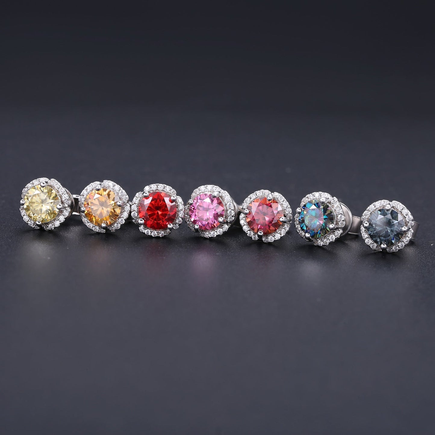 Flower 0.5ct Colorful Round Moissanite Stud Earrings 925 Sterling Silver Gold Plated