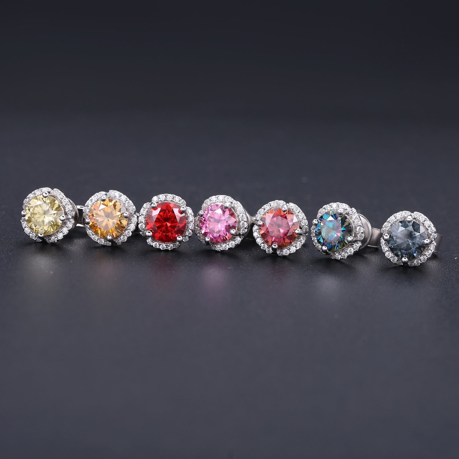 Flower 0.5ct Colorful Round Moissanite Stud Earrings 925 Sterling Silver Gold Plated