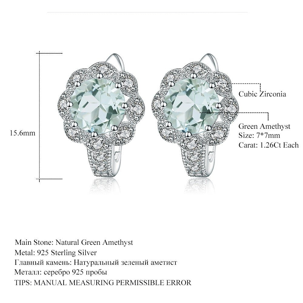 Flower Halo Earrings - Natural Gemstone (Amethyst/Citrine/Prasiolite/Topaz) in 925 Silver