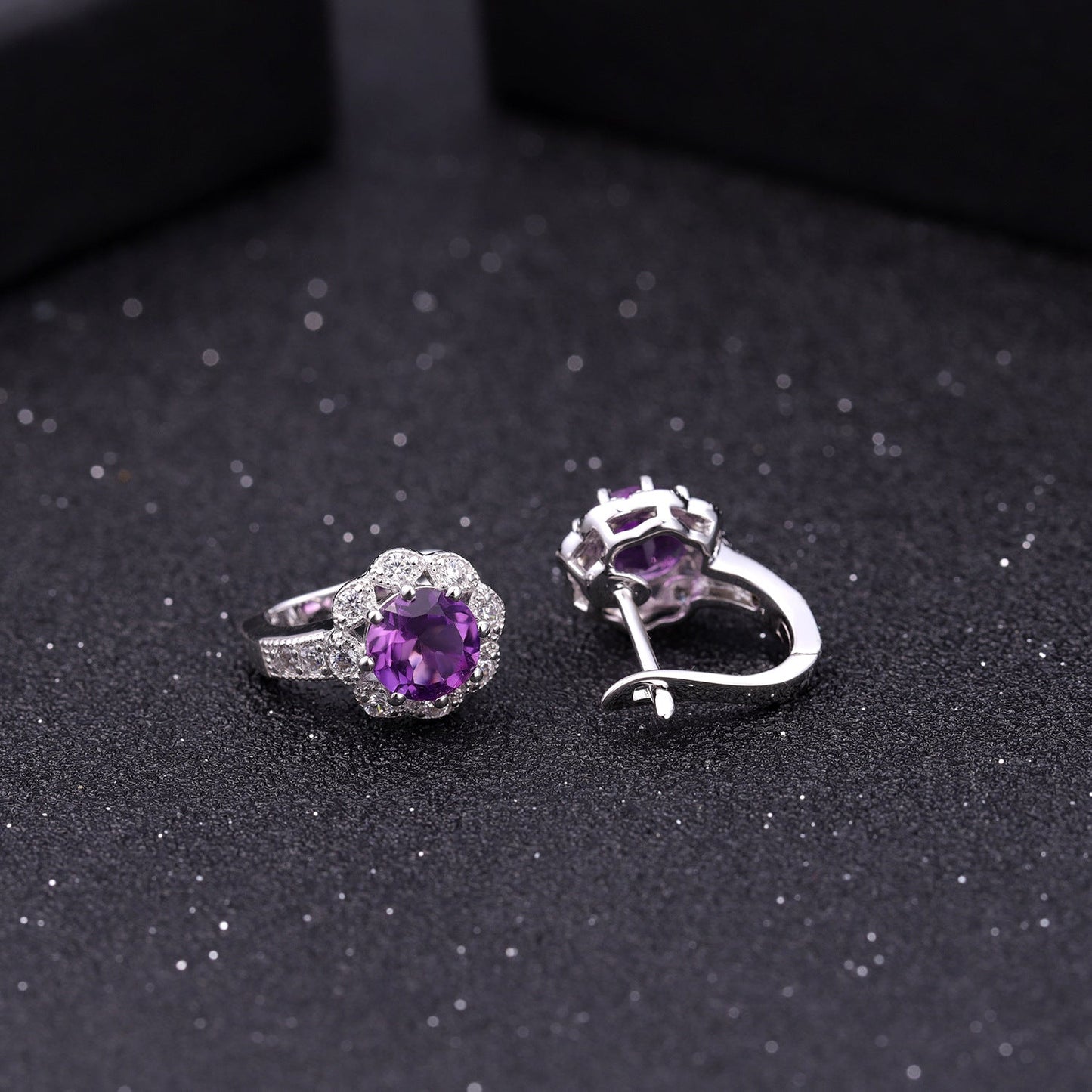 Flower Halo Earrings - Natural Gemstone (Amethyst/Citrine/Prasiolite/Topaz) in 925 Silver