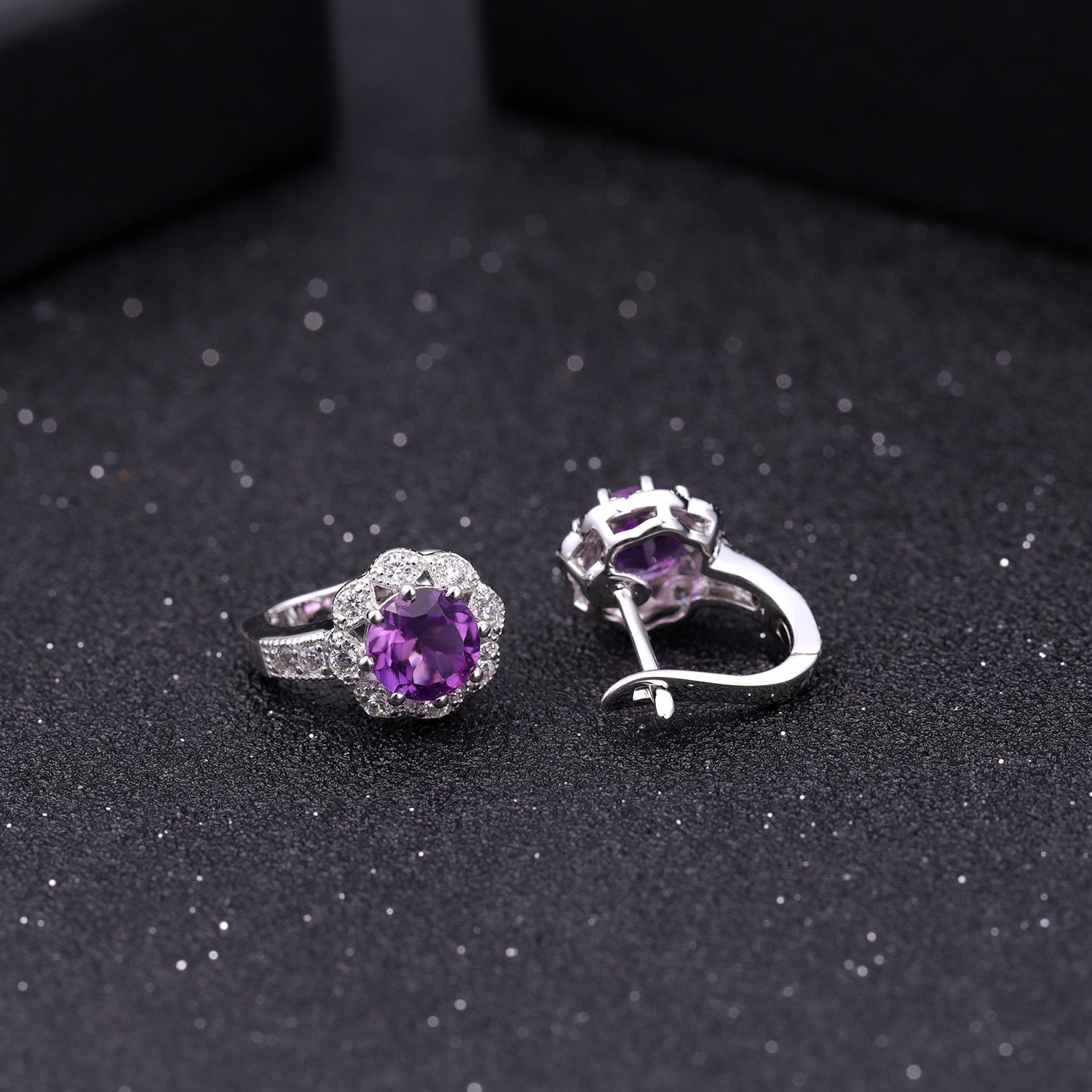 Flower Halo Earrings - Natural Gemstone (Amethyst/Citrine/Prasiolite/Topaz) in 925 Silver