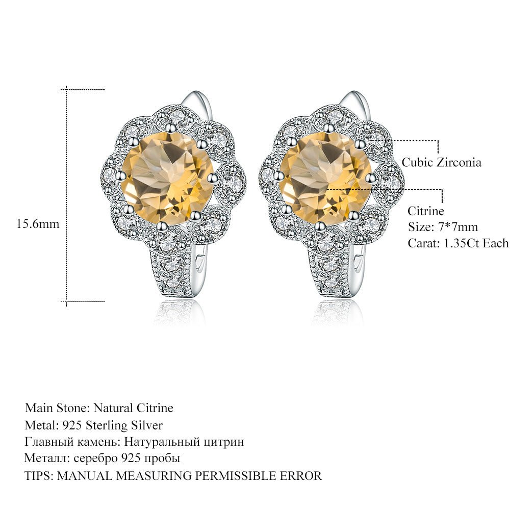 Flower Halo Earrings - Natural Gemstone (Amethyst/Citrine/Prasiolite/Topaz) in 925 Silver