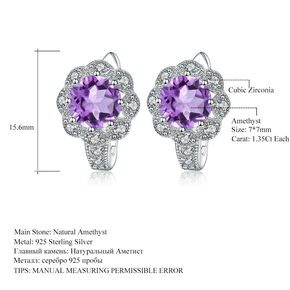 Flower Halo Earrings - Natural Gemstone (Amethyst/Citrine/Prasiolite/Topaz) in 925 Silver