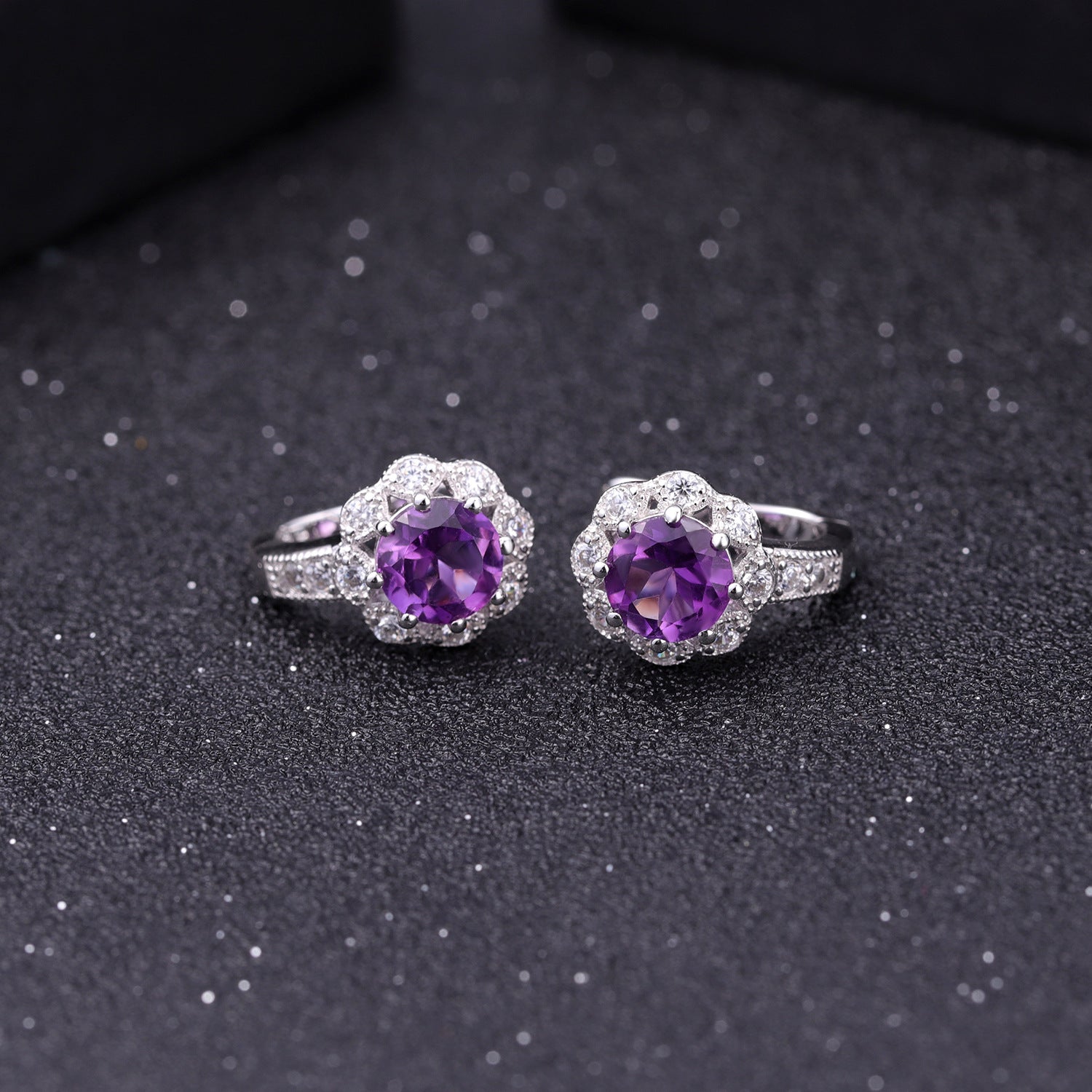 Flower Halo Earrings - Natural Gemstone (Amethyst/Citrine/Prasiolite/Topaz) in 925 Silver
