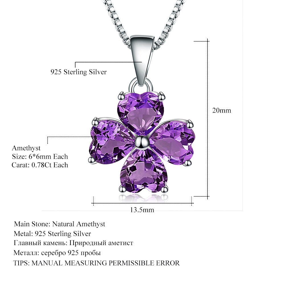 Four Hearts Clover Necklace | Heart-Shaped Amethyst & Topaz Pendant