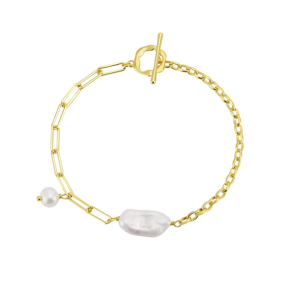 French Baroque Pearl Bracelet 925 Sterling Silver - Irregular 3-Strand Chain with OT Buckle