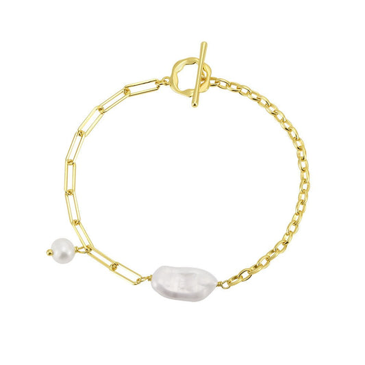 French Baroque Pearl Bracelet 925 Sterling Silver - Irregular 3-Strand Chain with OT Buckle