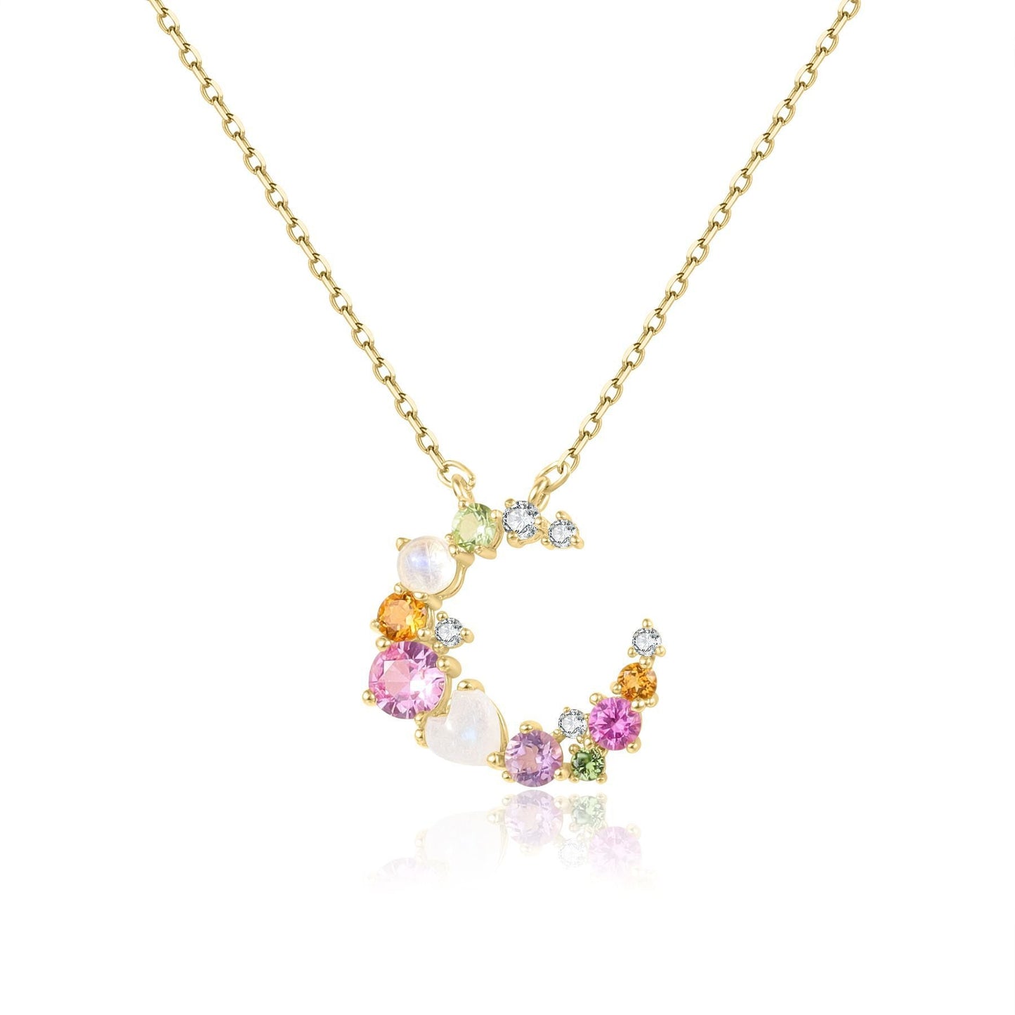 Gemstone Moon Pendant Necklace | 925 Sterling Silver | Colorful Christmas Gift for Her