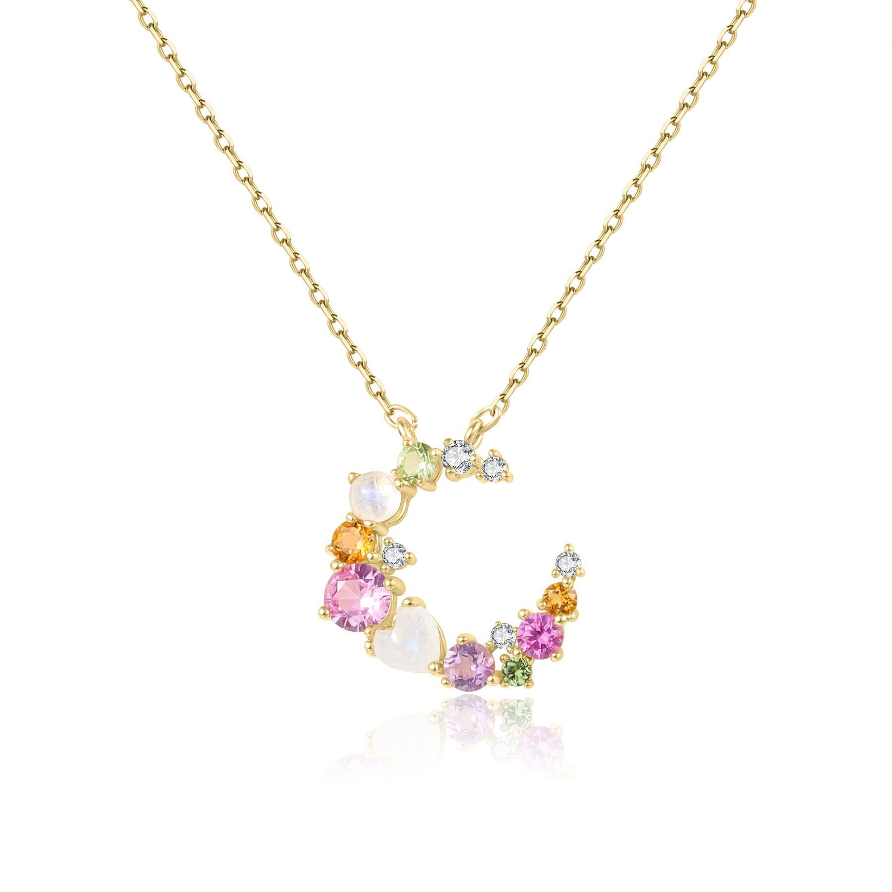 Gemstone Moon Pendant Necklace | 925 Sterling Silver | Colorful Christmas Gift for Her