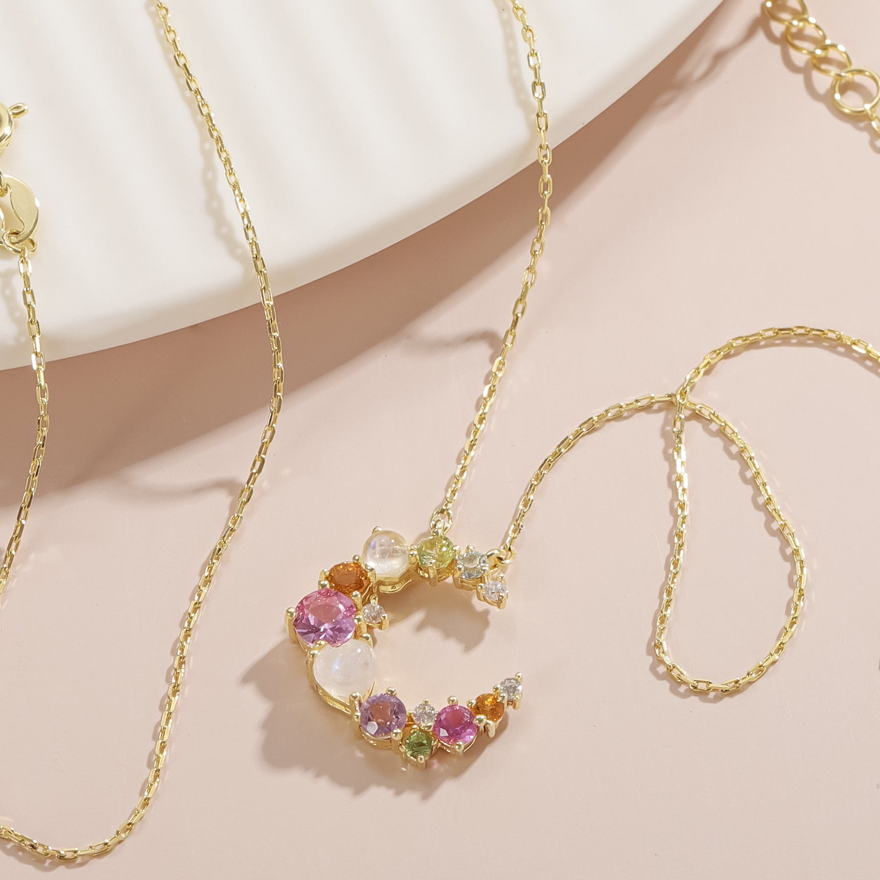 Gemstone Moon Pendant Necklace | 925 Sterling Silver | Colorful Christmas Gift for Her