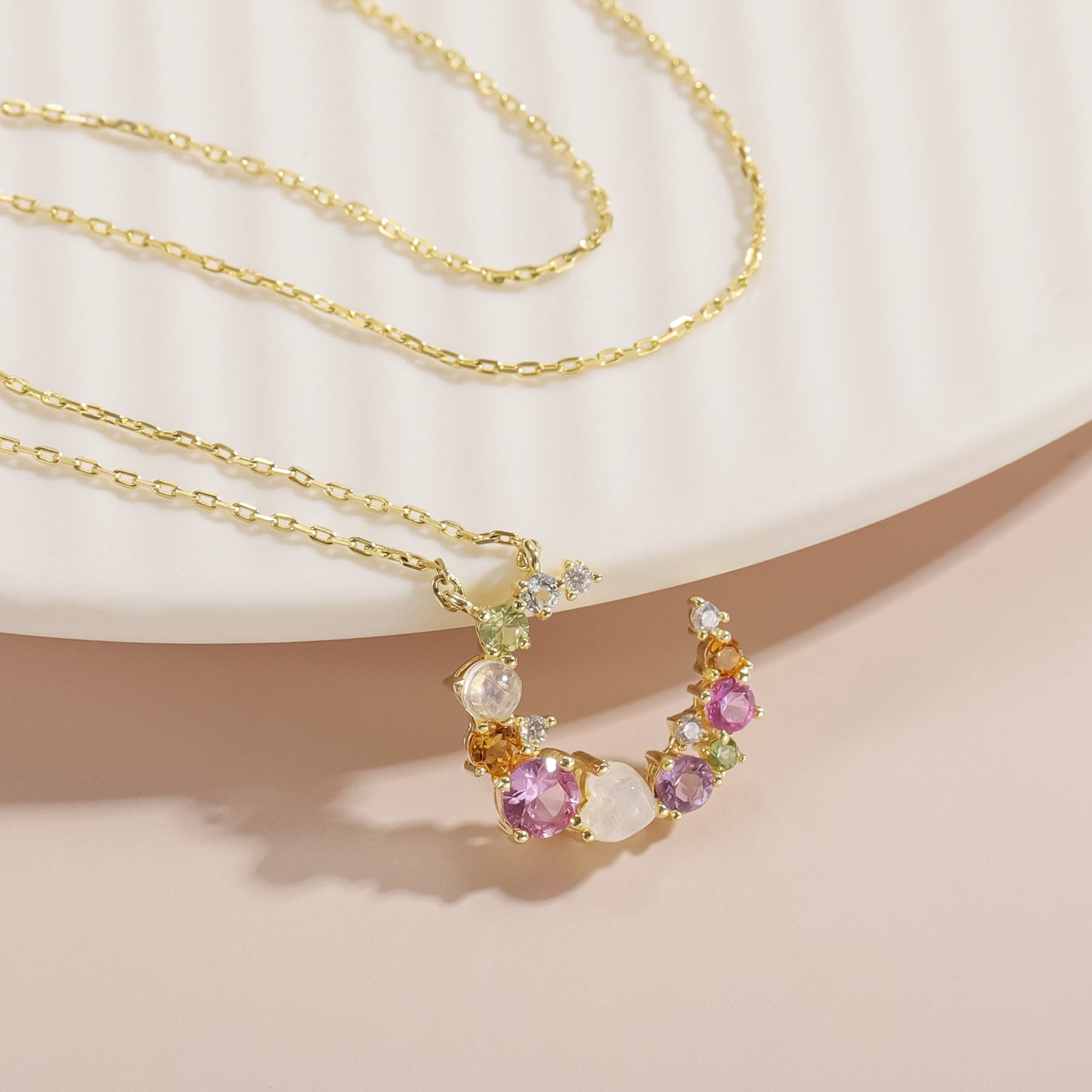 Gemstone Moon Pendant Necklace | 925 Sterling Silver | Colorful Christmas Gift for Her
