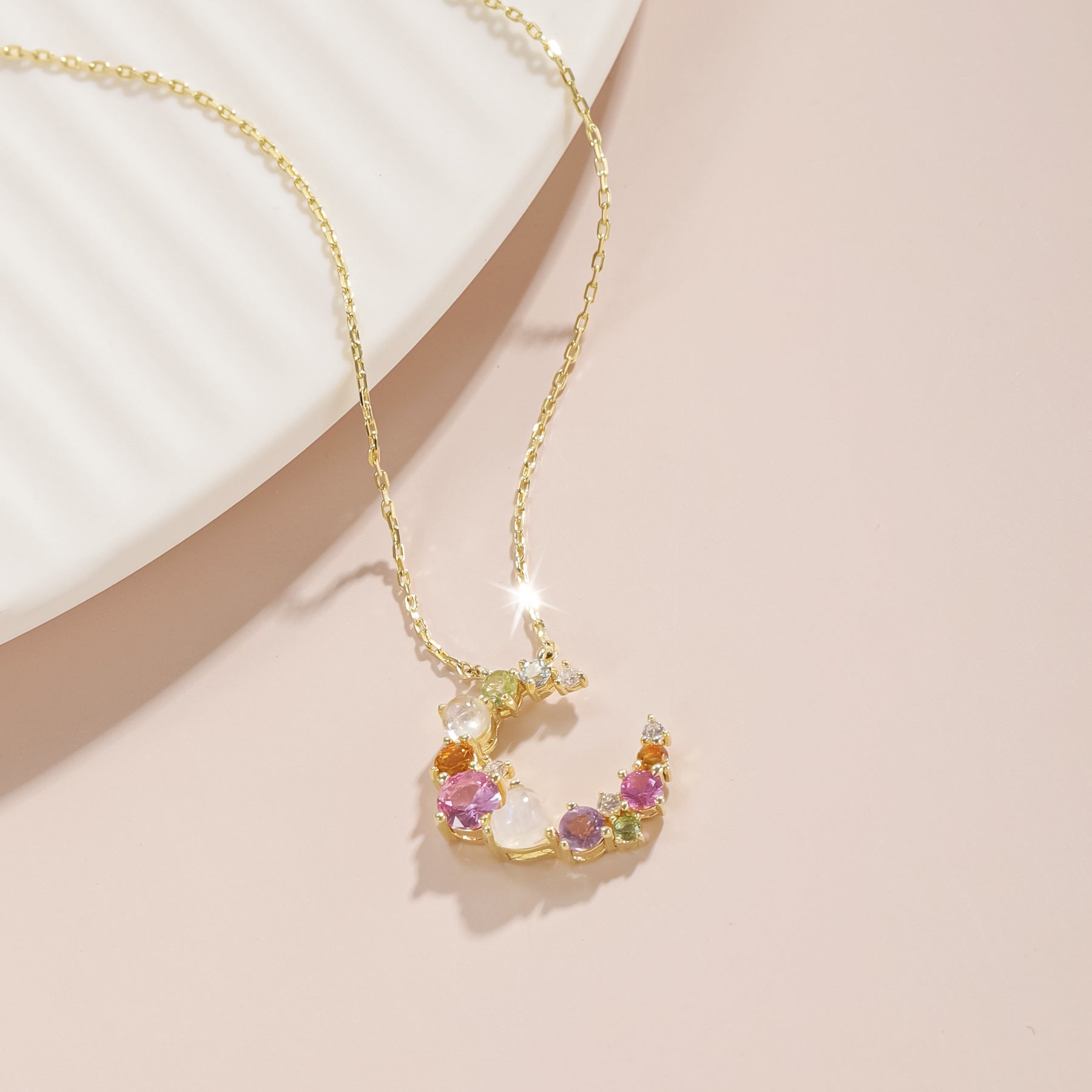 Gemstone Moon Pendant Necklace | 925 Sterling Silver | Colorful Christmas Gift for Her