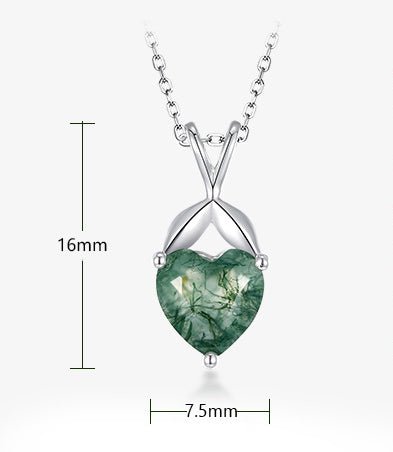 Gold Plated Heart Moss Agate Necklace, 925 Sterling Silver Clavicle Chain Gift for Her