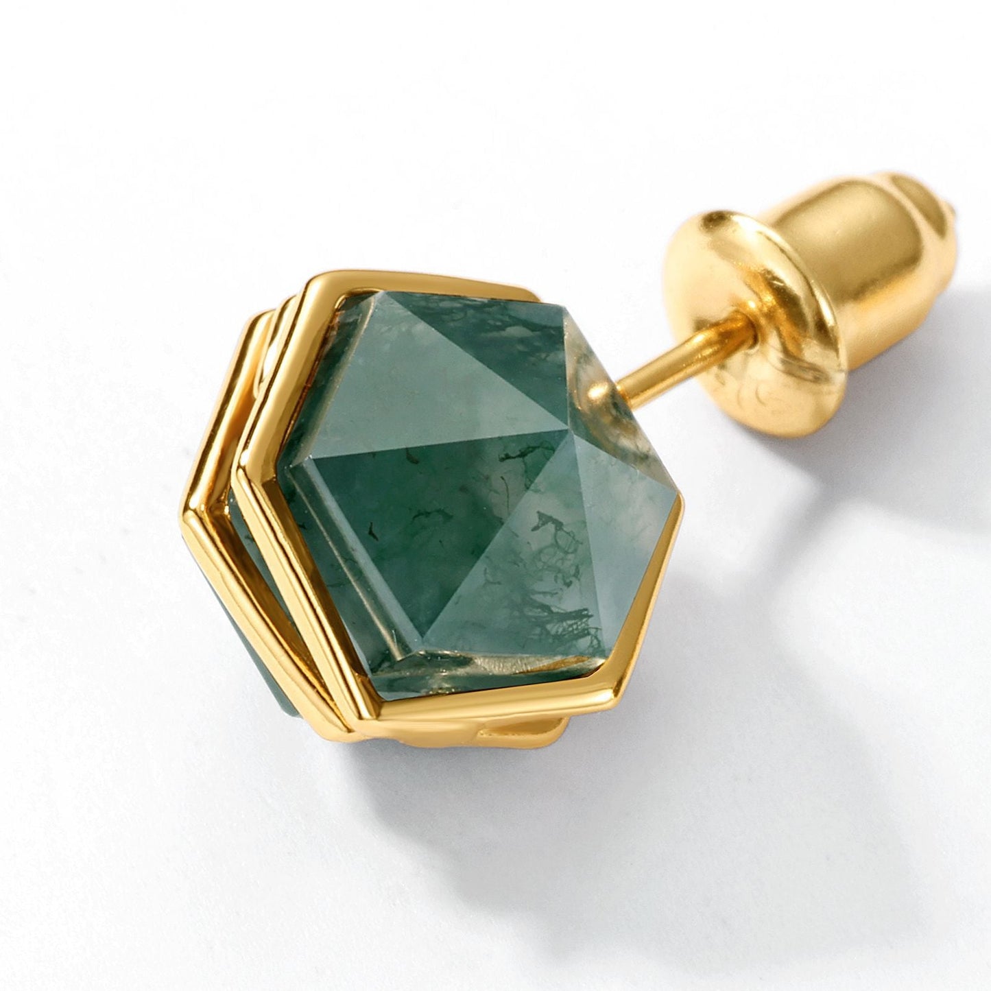 Gothic Moss Agate Stud Earrings in Gold Plated 925 Silver