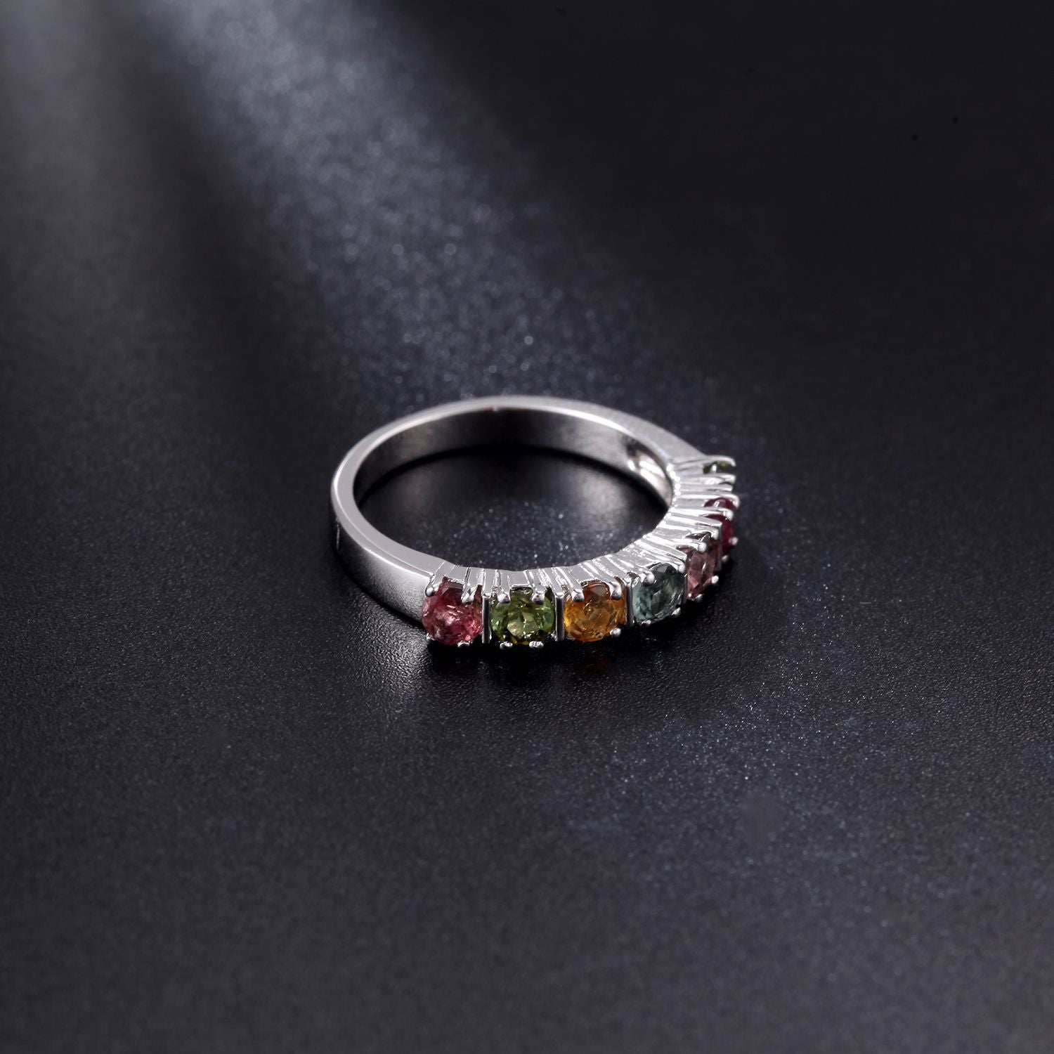 Half Eternity Gemstone Ring | Natural Stone Promise Ring | 925 Sterling Silver Statement Ring