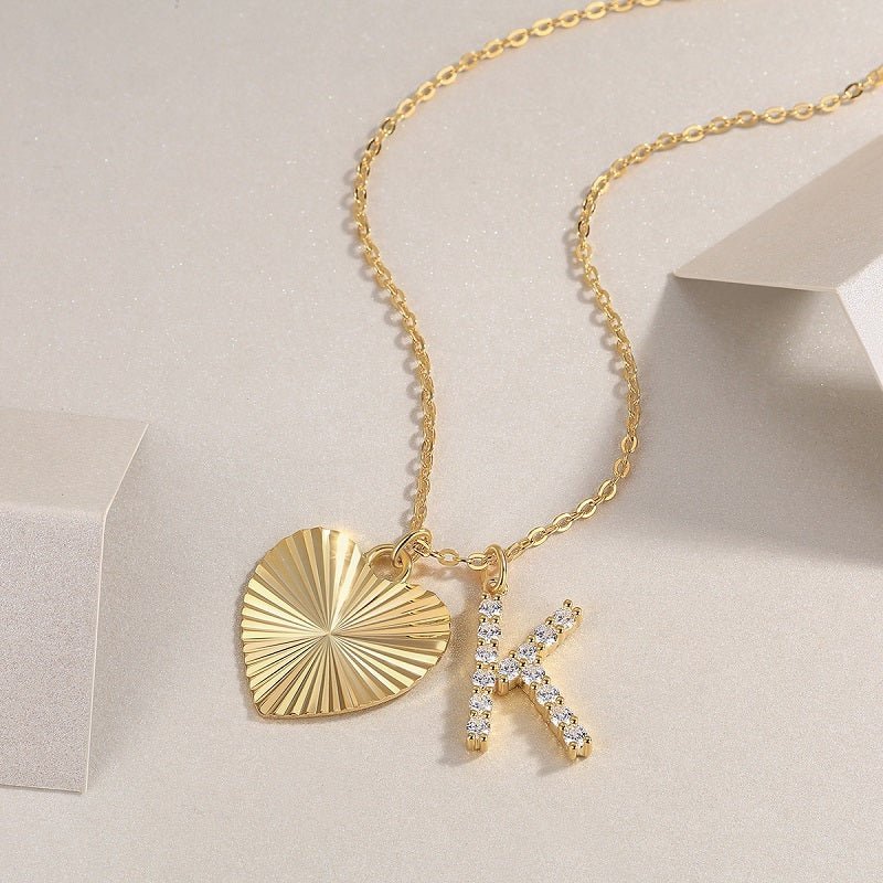 Heart and K Moissanite Pendant Silver Necklace Gift for Her