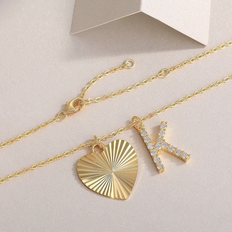 Heart and K Moissanite Pendant Silver Necklace Gift for Her