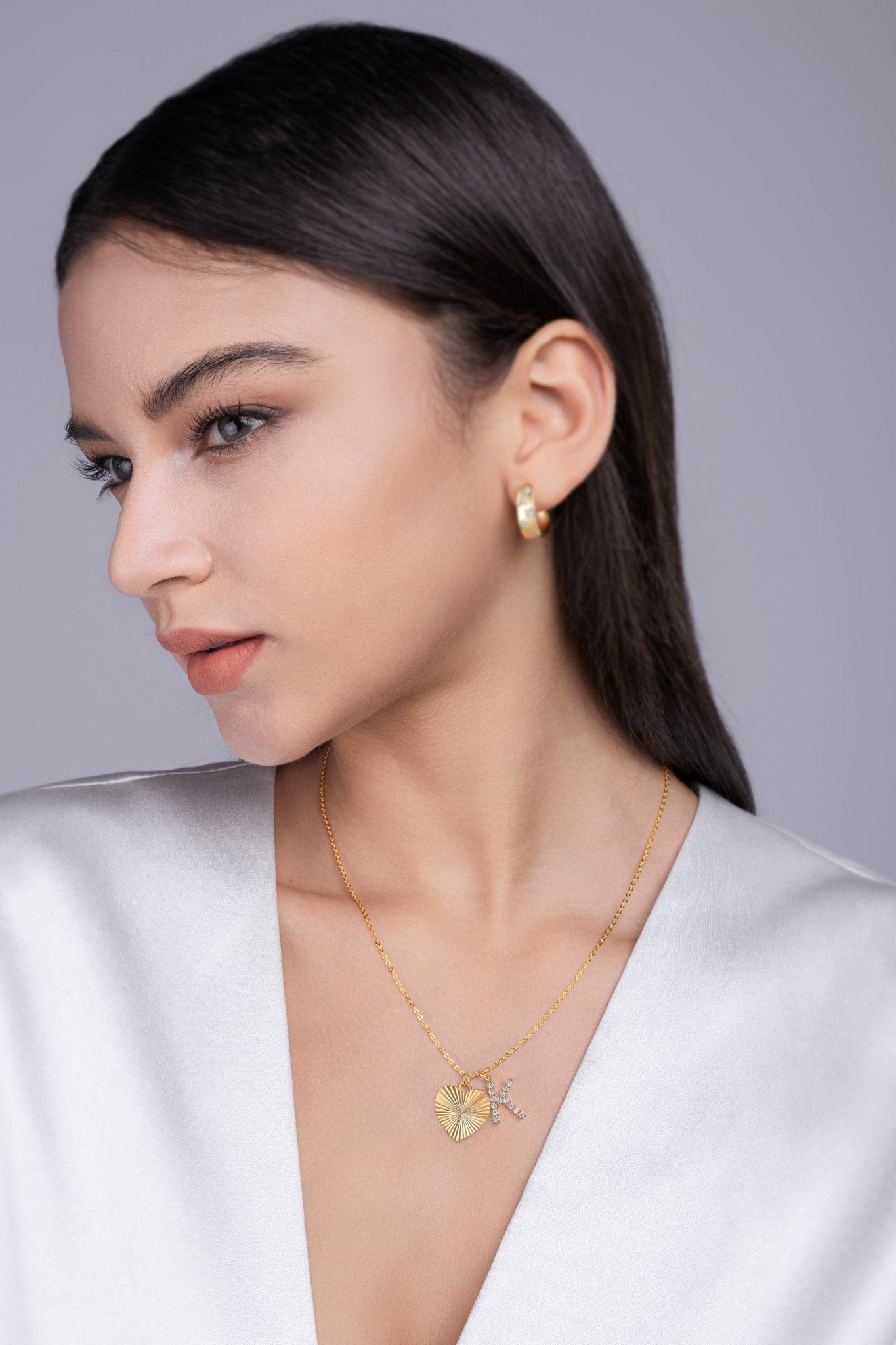 Heart and K Moissanite Pendant Silver Necklace Gift for Her