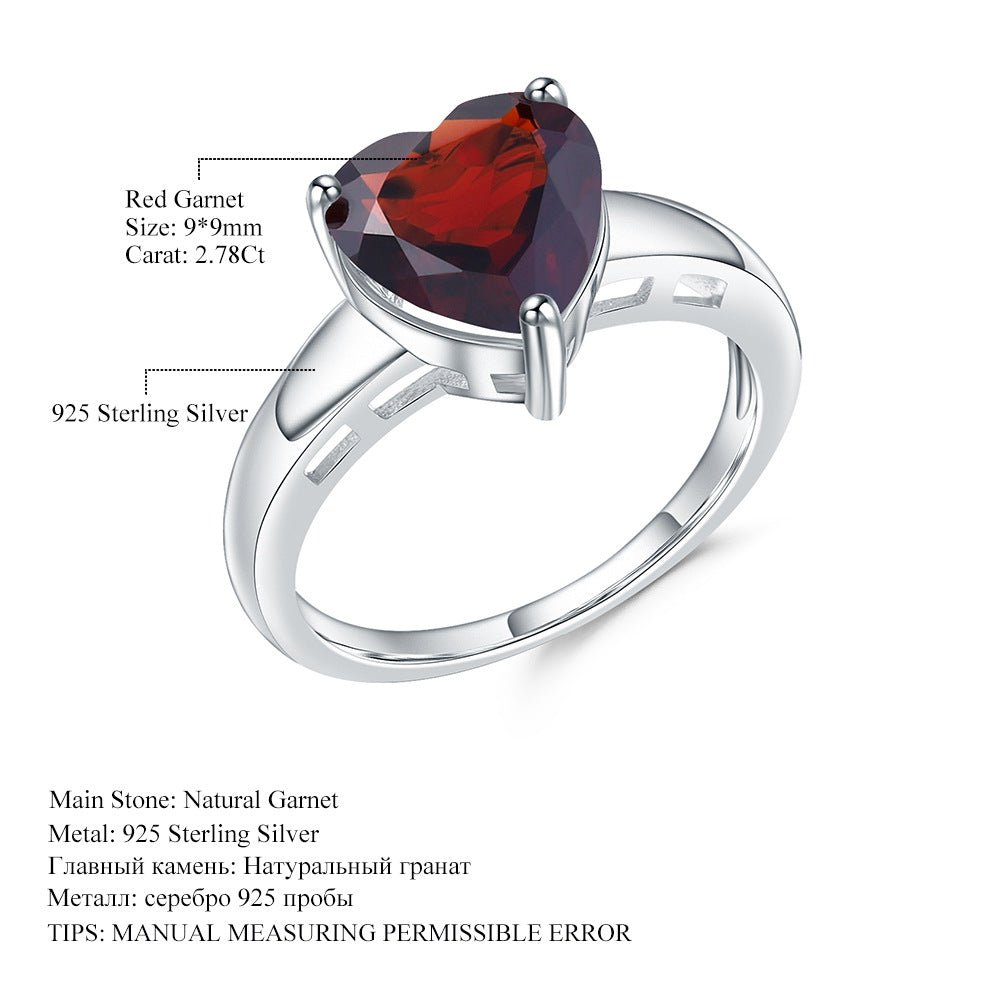 Heart Gemstone Ring: Amethyst, Garnet, Sky Blue Topaz in 925 Silver